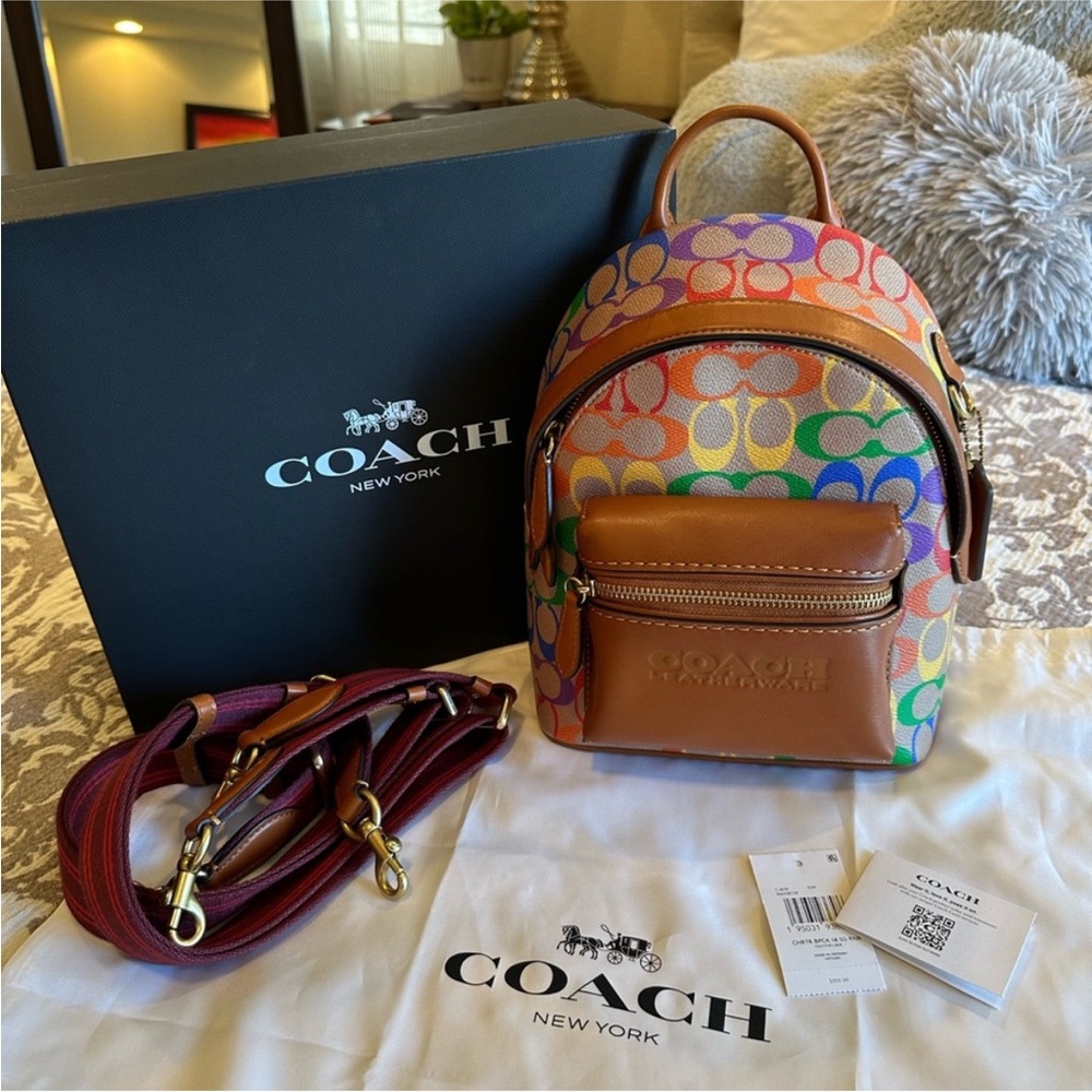Coach Charter Backpack 18 In Rainbow Signature Canvas